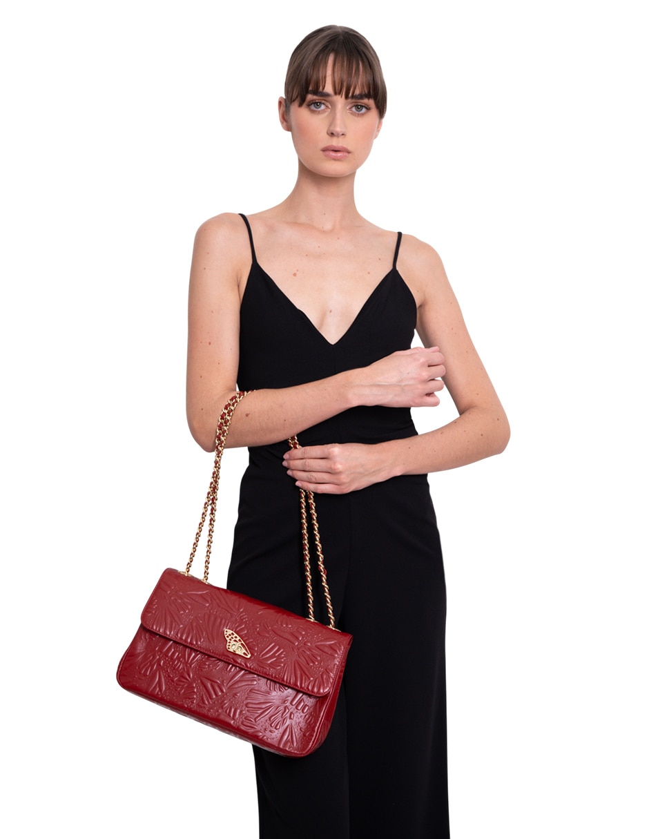 Bolsa crossbody grabado mariposa de piel para mujer 6