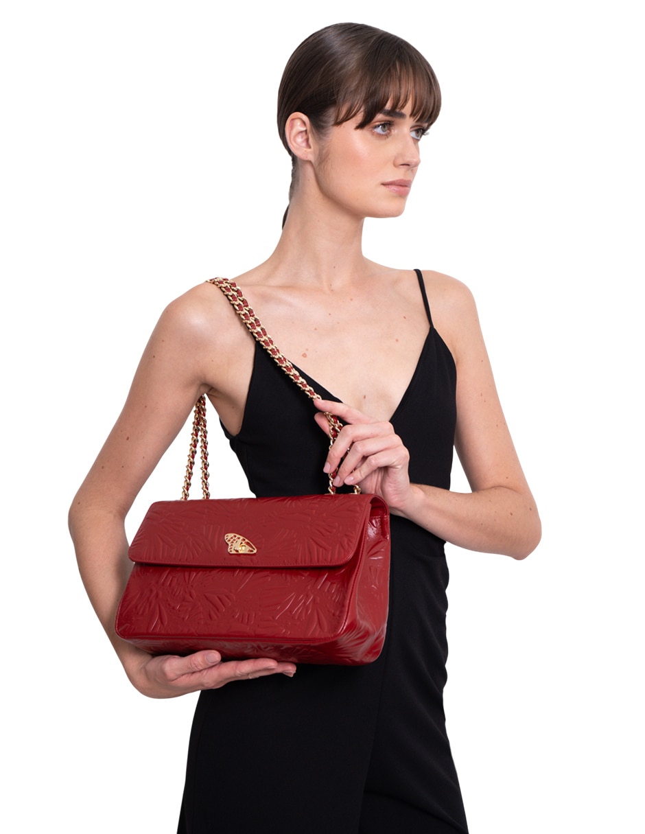 Bolsa crossbody Grabado Mariposa de piel para mujer