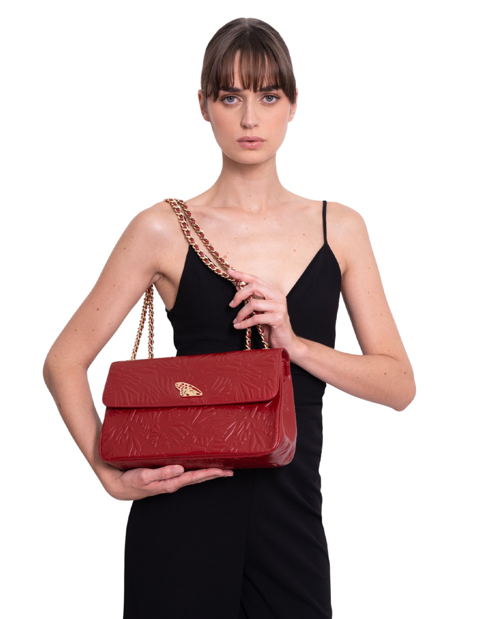 Bolsa crossbody Grabado Mariposa de piel para mujer