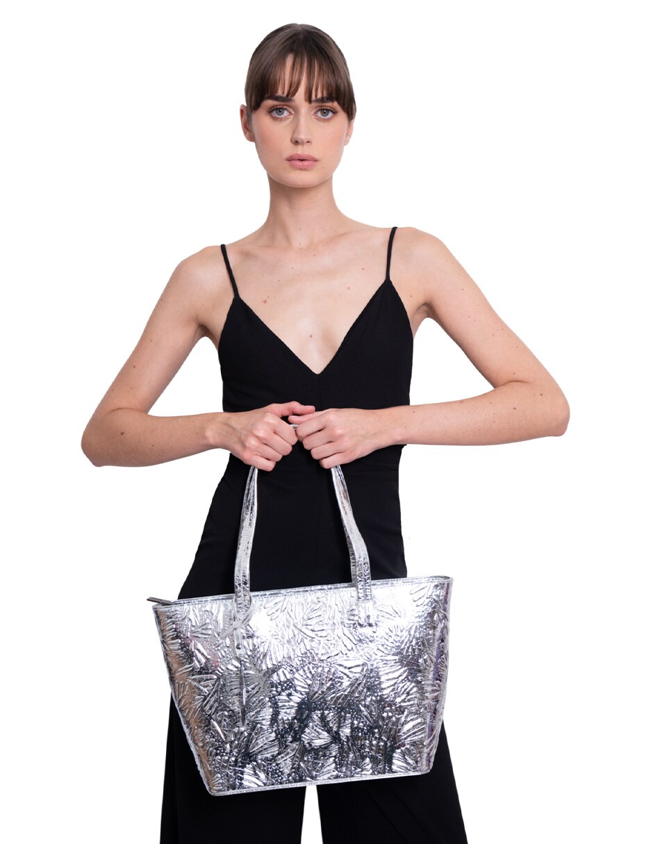 Bolsa tote Grabado Mariposa de piel para mujer 6