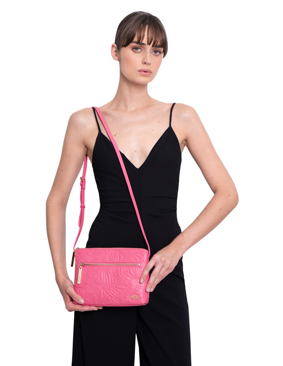 Bolsa crossbody Grabado Mariposa de piel para mujer