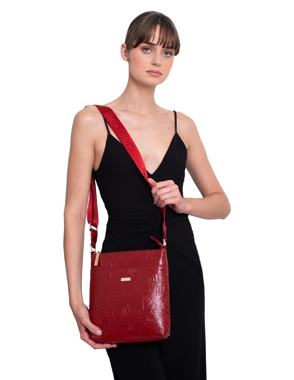 Bolsa messenger Grabado Mariposa de piel para mujer