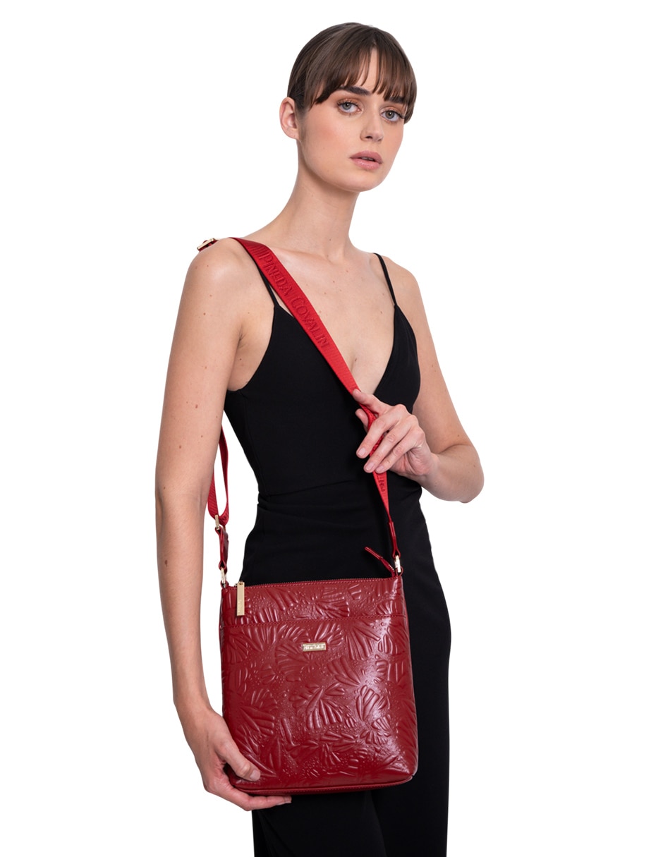 Bolsa messenger Grabado Mariposa de piel para mujer