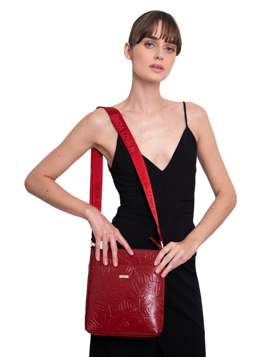 Bolsa messenger Grabado Mariposa de piel para mujer