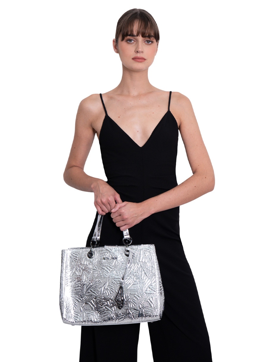 Bolsa satchel Grabado Mariposa de piel para mujer 4