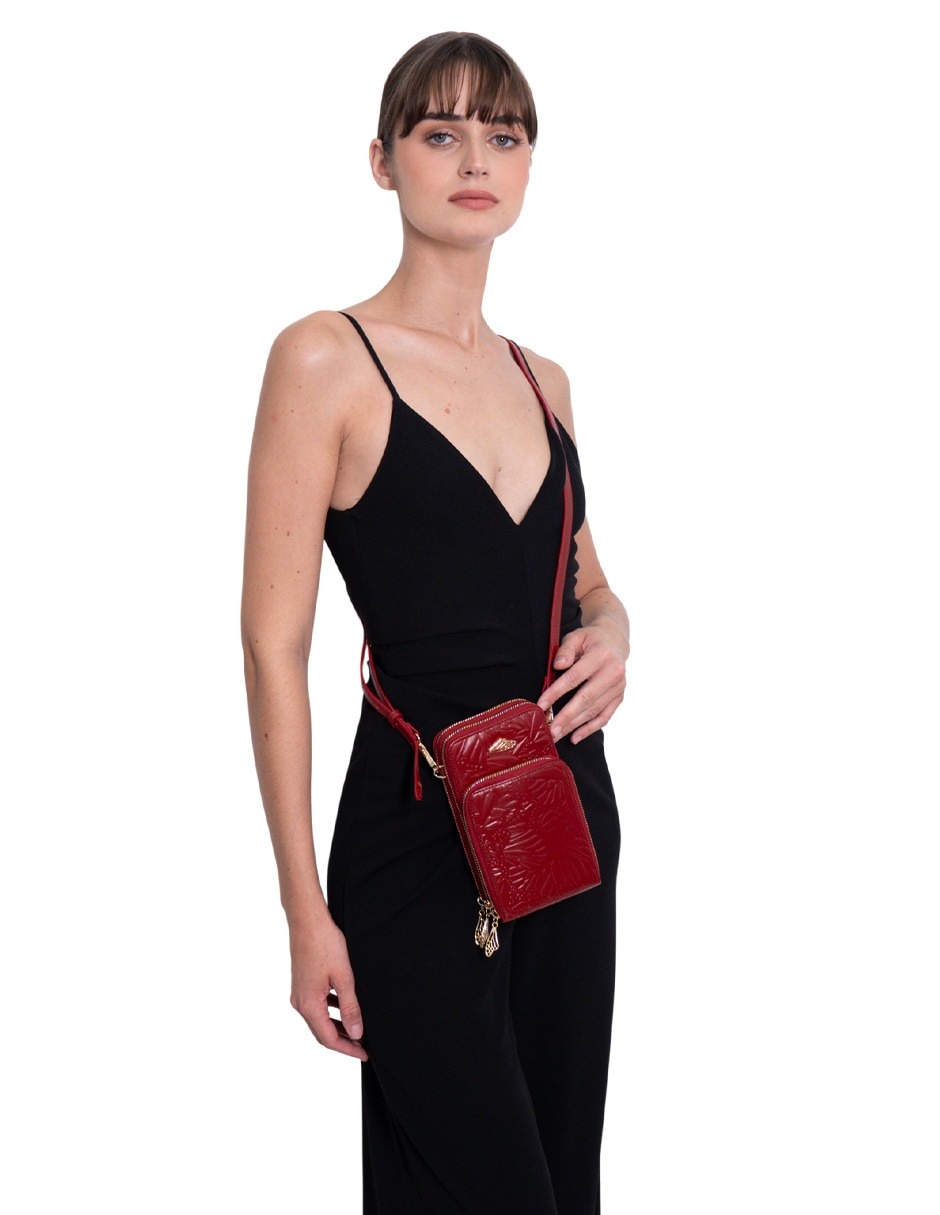 Bolsa crossbody Grabado Mariposa de piel para mujer