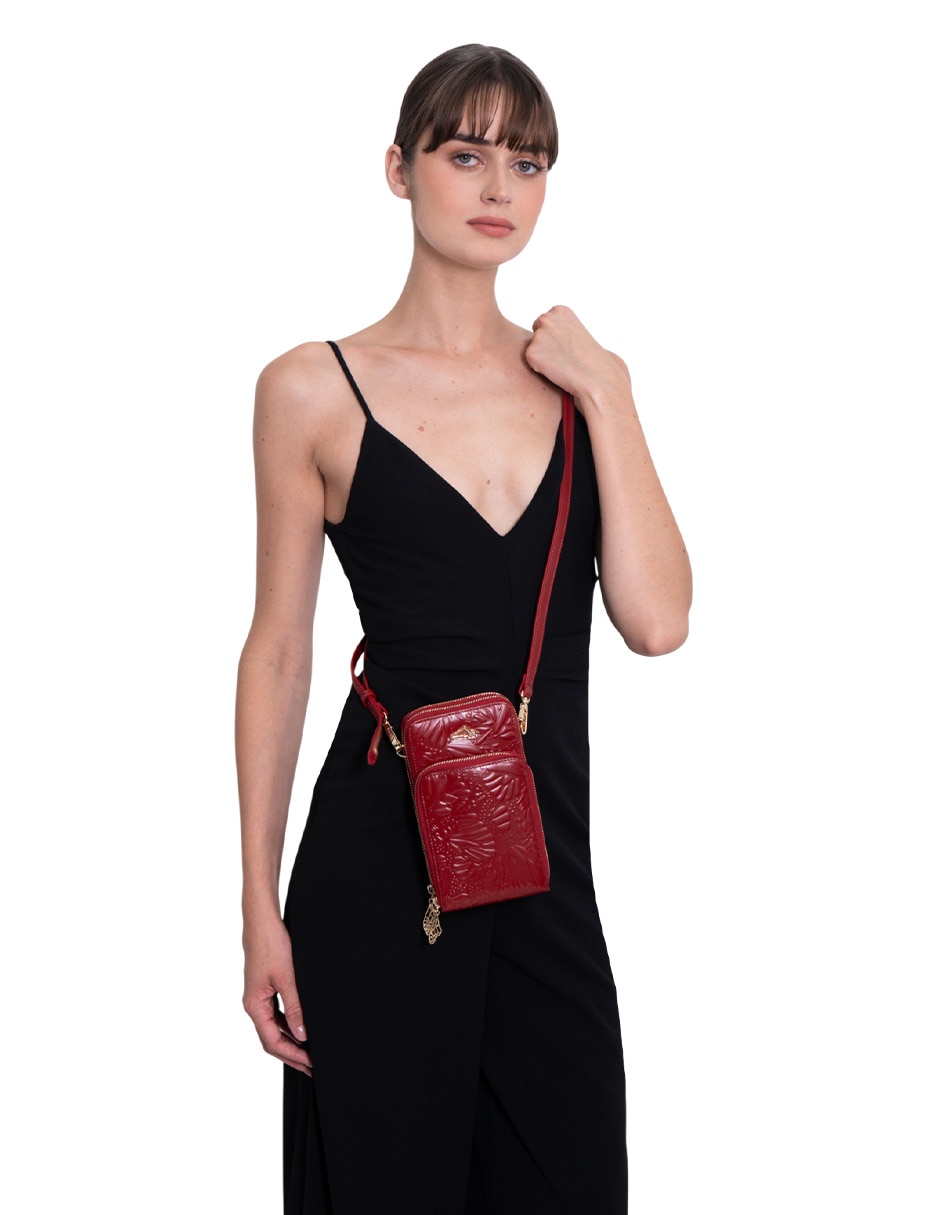 Bolsa crossbody Grabado Mariposa de piel para mujer