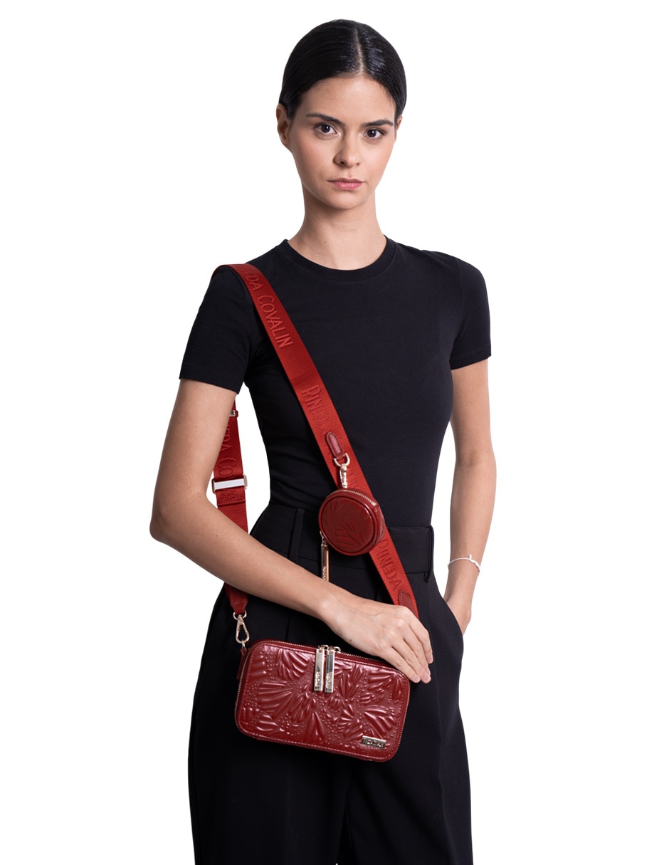 Bolsa crossbody Grabado Mariposa de piel para mujer