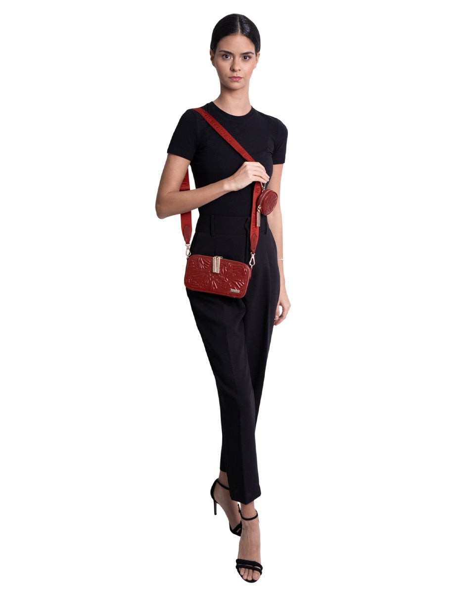 Bolsa crossbody Grabado Mariposa de piel para mujer