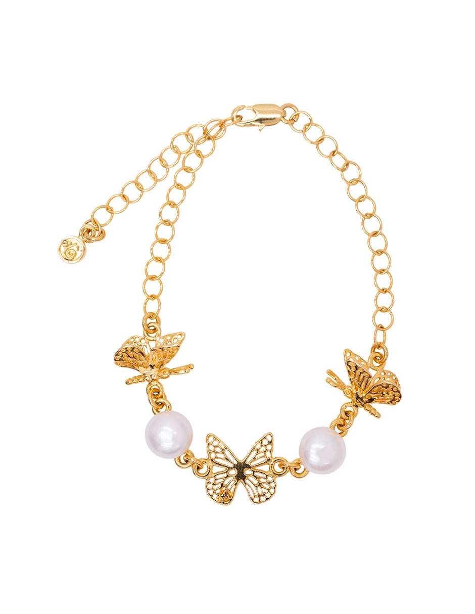 Pulsera con perla 18 K Mariposa acabado chapa de oro Pulsera con perla 18 K Mariposa acabado chapa de oro