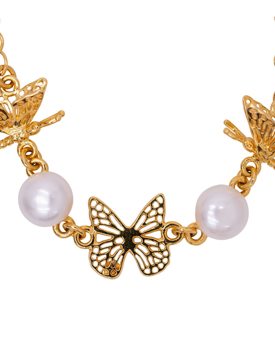 Pulsera con perla 18 K Mariposa acabado chapa de oro 2