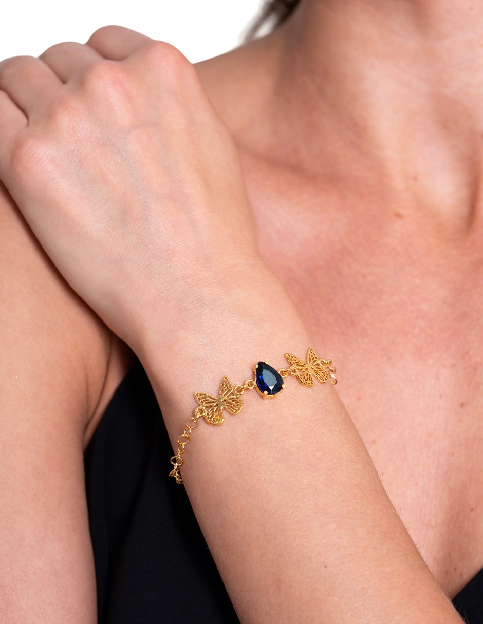 Pulsera con cristal 18 K Mariposa acabado chapa de oro 3