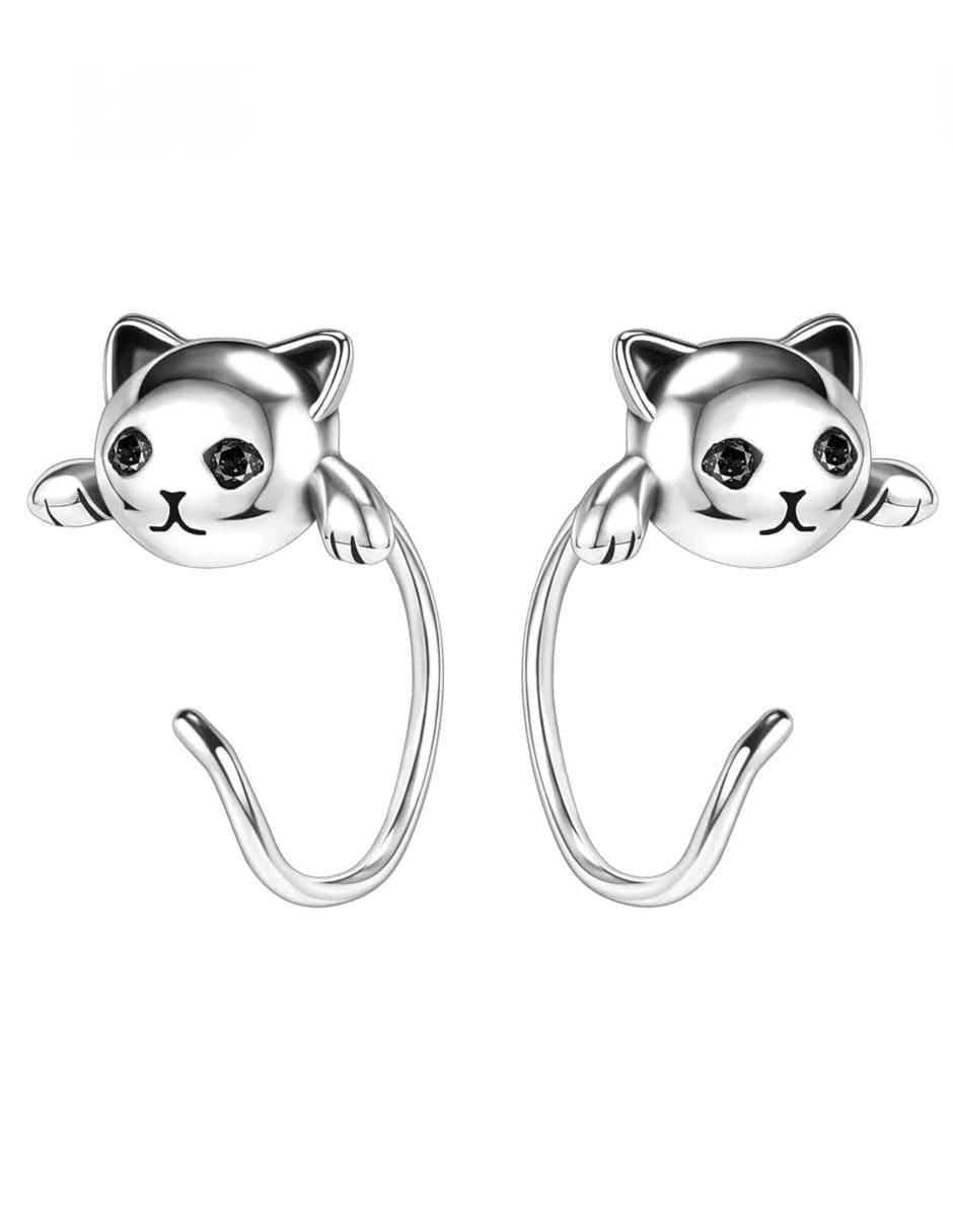Aretes de gato de plata P 925 con acabado brillante Aretes de gato de plata P 925 con acabado brillante