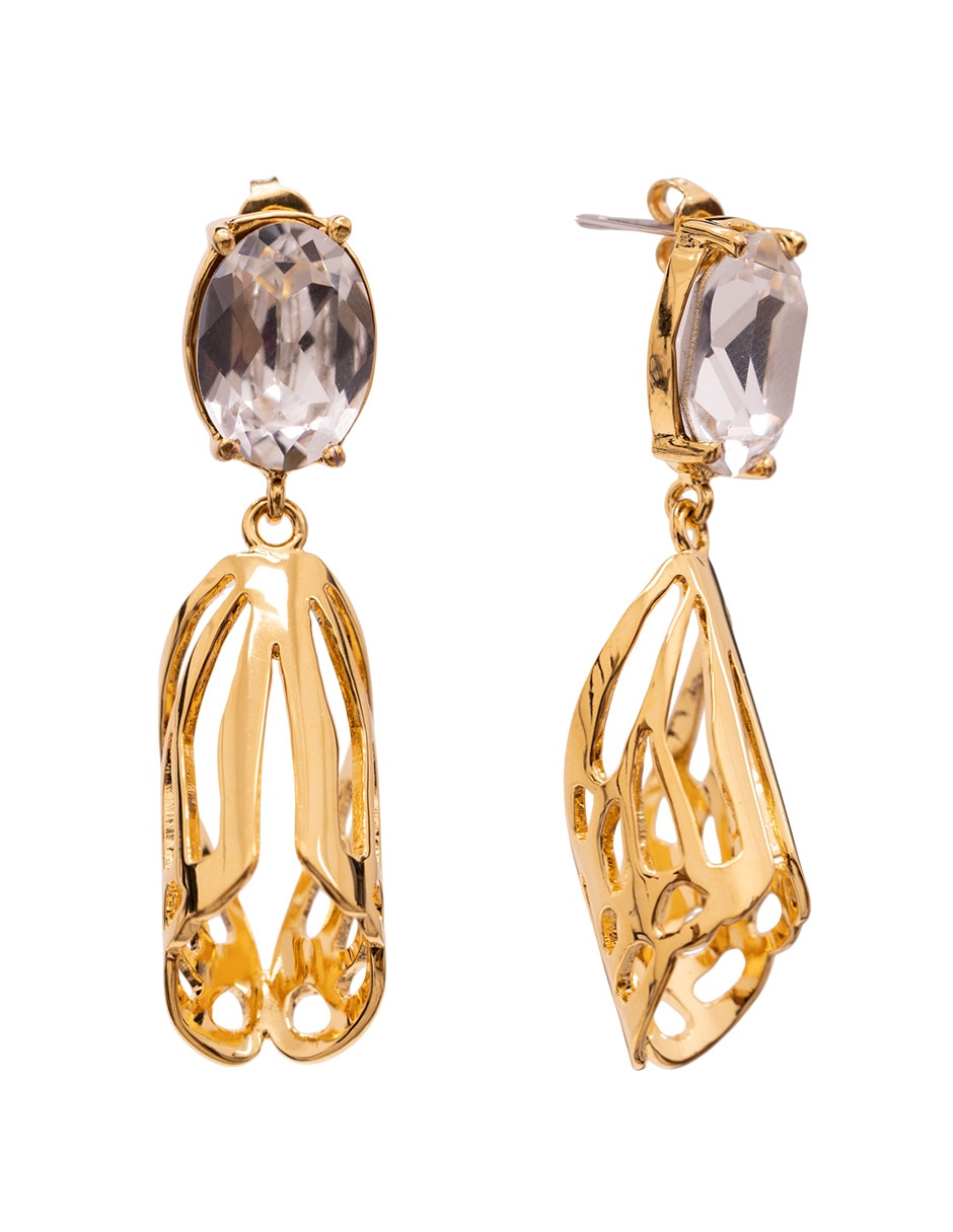 Aretes ovalados Mariposa 18 K con acabado chapa de oro cristal Aretes ovalados Mariposa 18 K con acabado chapa de oro cristal