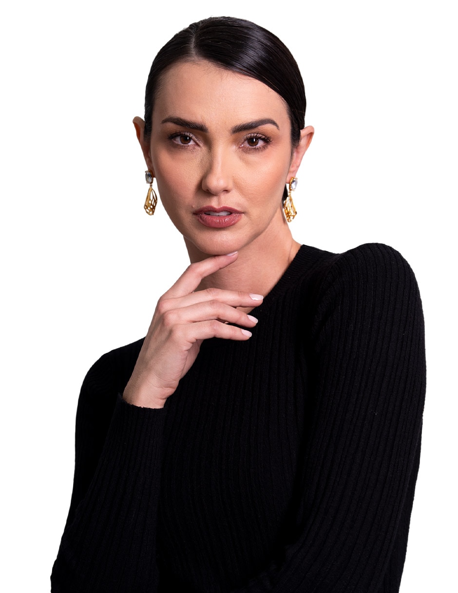 Aretes ovalados Mariposa 18 K con acabado chapa de oro cristal 4