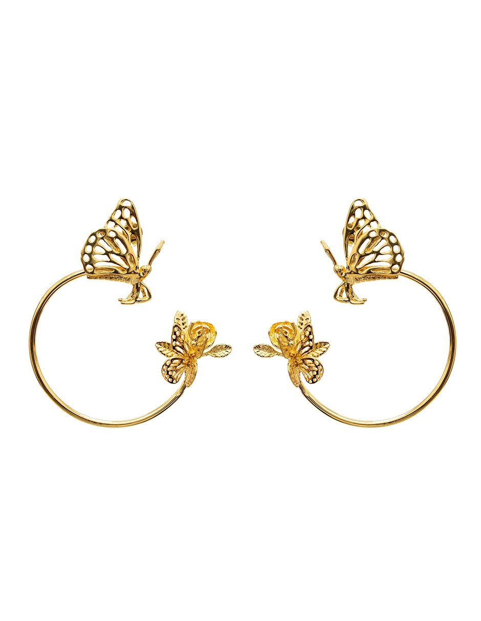 Arracadas ovaladas Mariposa 18 K con acabado chapa de oro