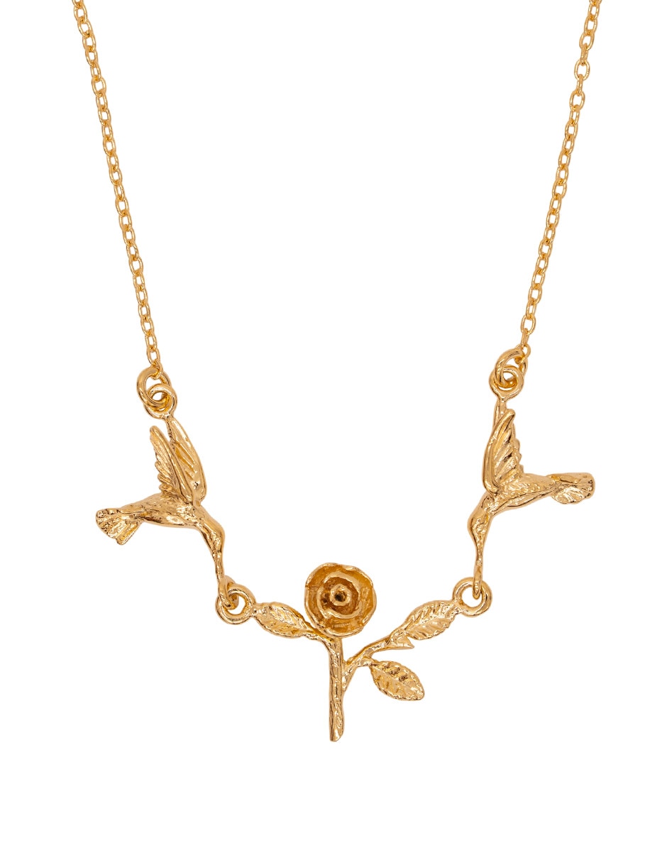 Collar de flor Colibrí chapa de oro 18 k