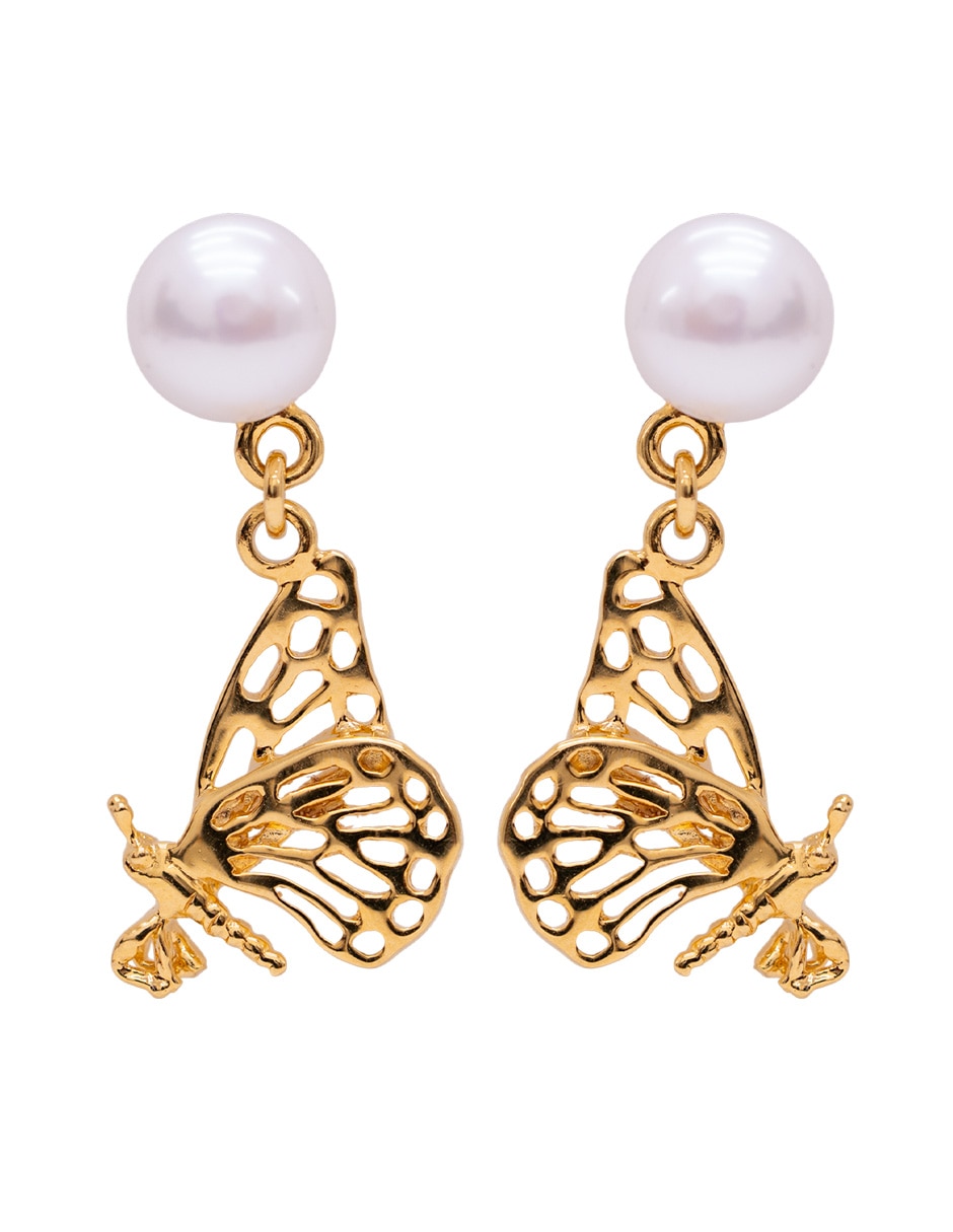 Aretes ovalados 18 K con acabado chapa de oro perla