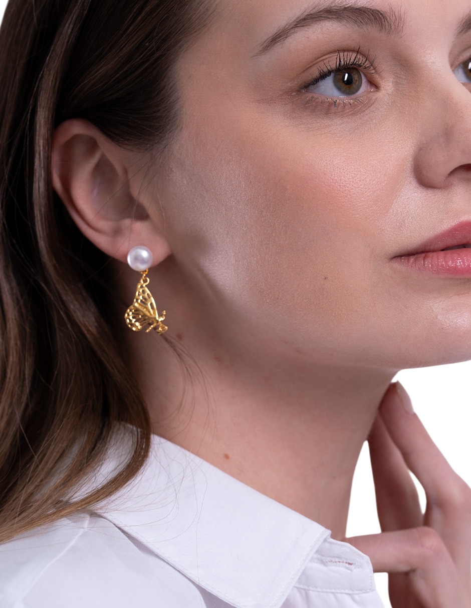 Aretes ovalados 18 K con acabado chapa de oro perla 2
