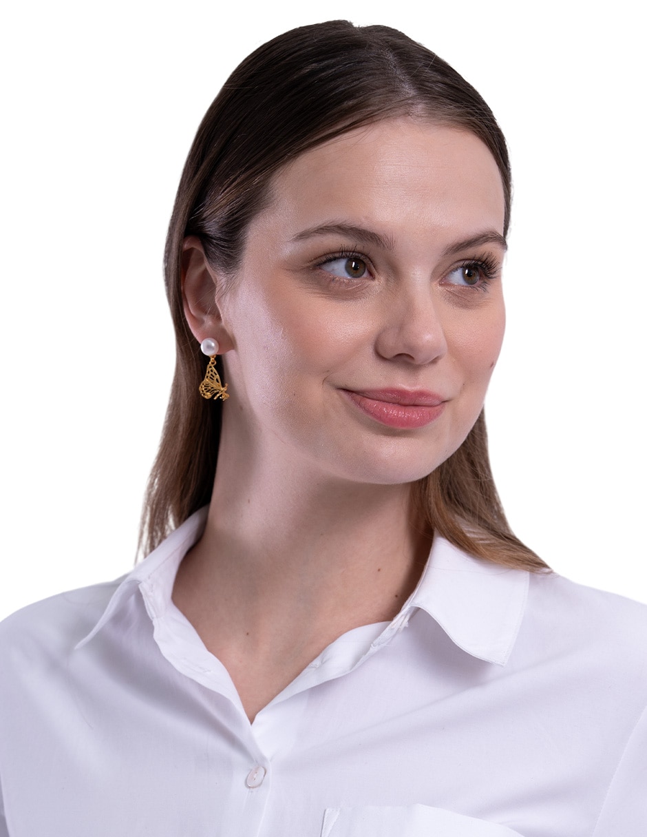 Aretes ovalados 18 K con acabado chapa de oro perla 3