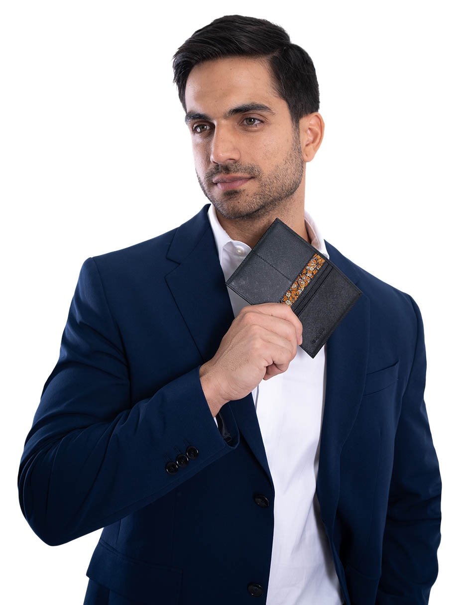 Tarjetero Pineda Covalin de piel Mariposa Monarca para hombre