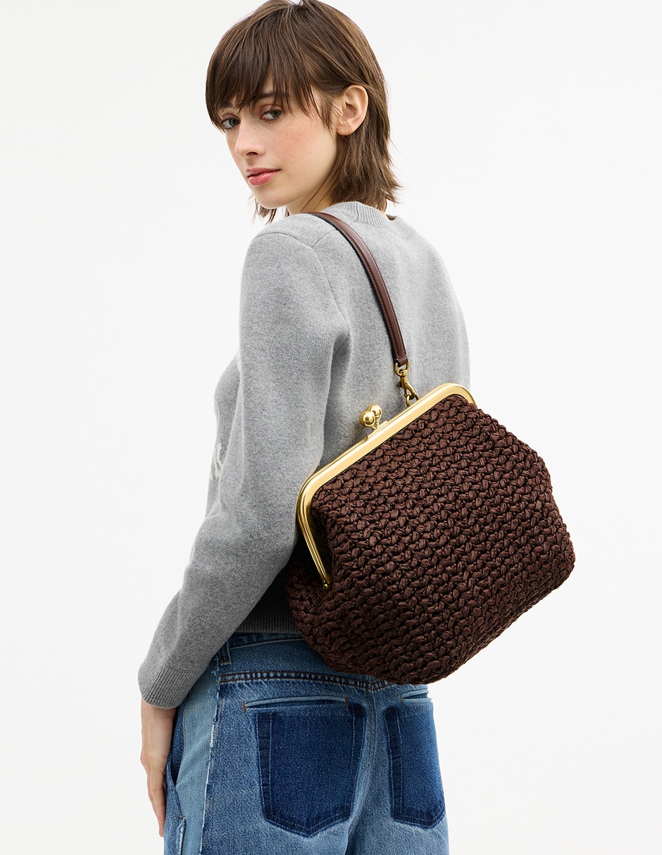 Bolsa shoulder Coach kisslock frame 27 de paja mujer
