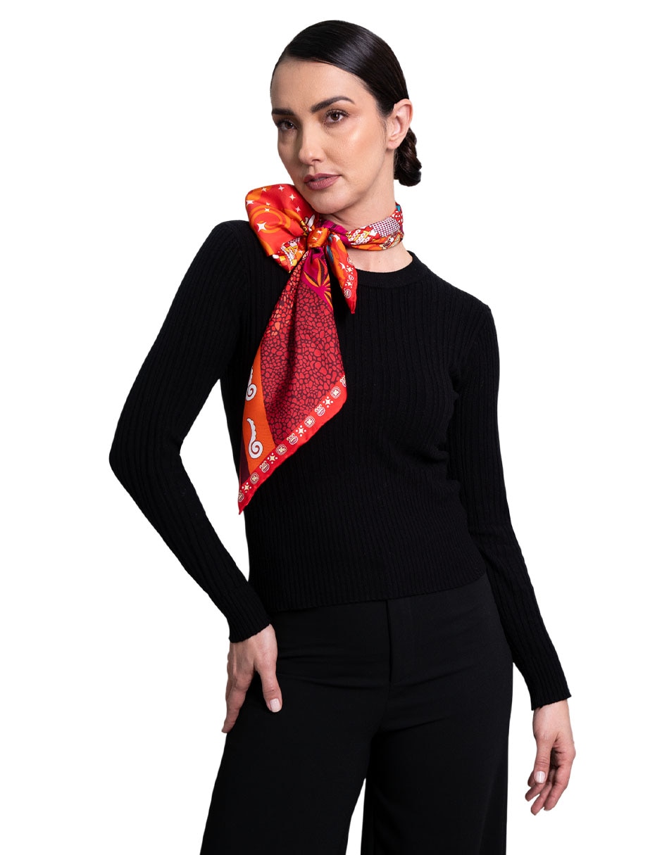 Mascada Con Estampado Gráfico De Seda Para Mujer 3