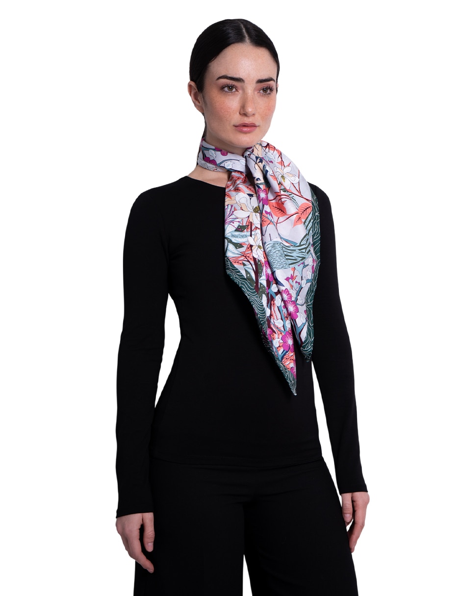 Mascada con estampado gr‡fico de seda para mujer