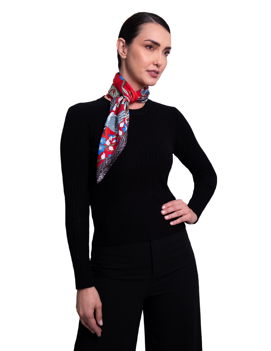 Mascada con estampado gr‡fico de seda para mujer