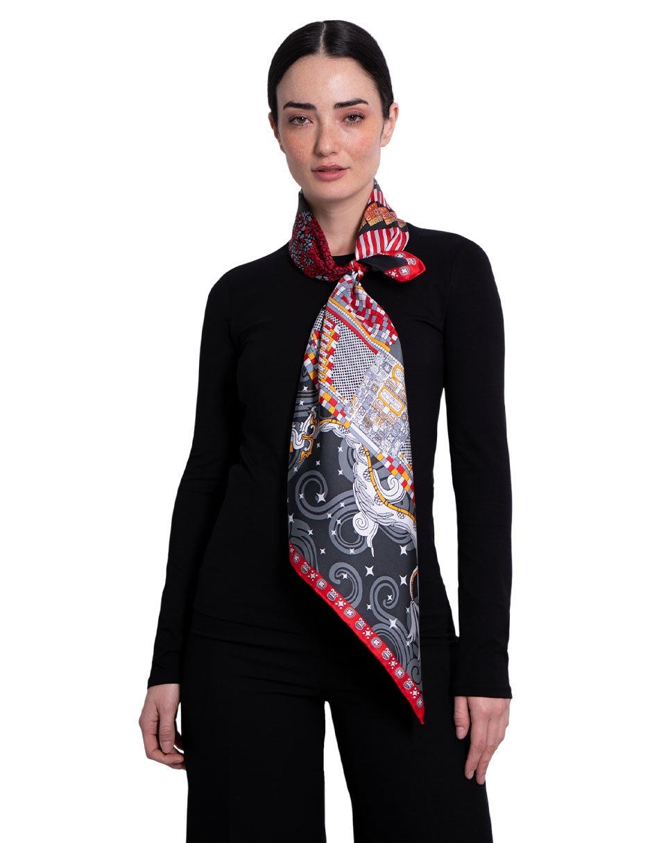 Mascada Con Estampado Gráfico De Seda Para Mujer 3