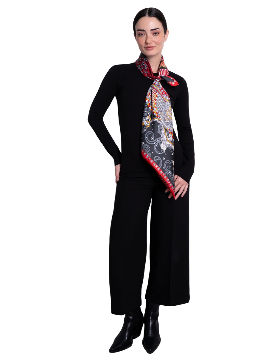 Mascada Con Estampado Gráfico De Seda Para Mujer 4