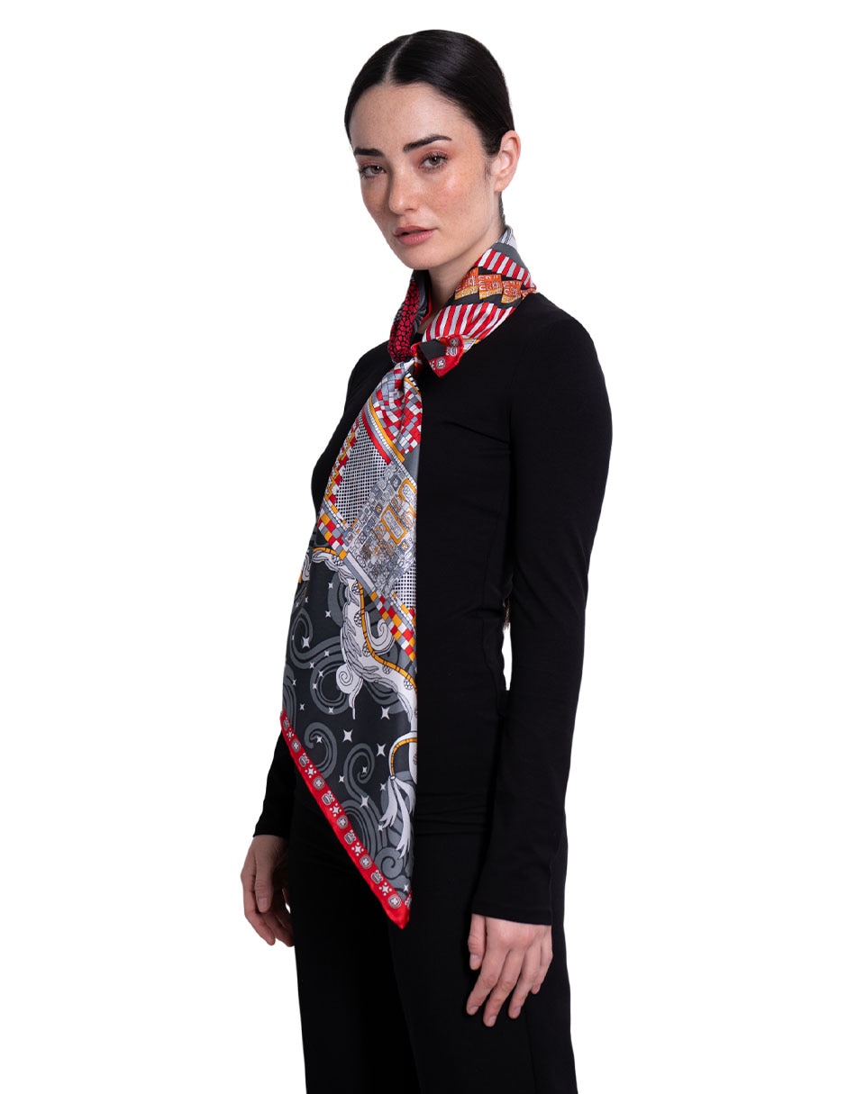 Mascada Con Estampado Gráfico De Seda Para Mujer Mascada Con Estampado Gráfico De Seda Para Mujer