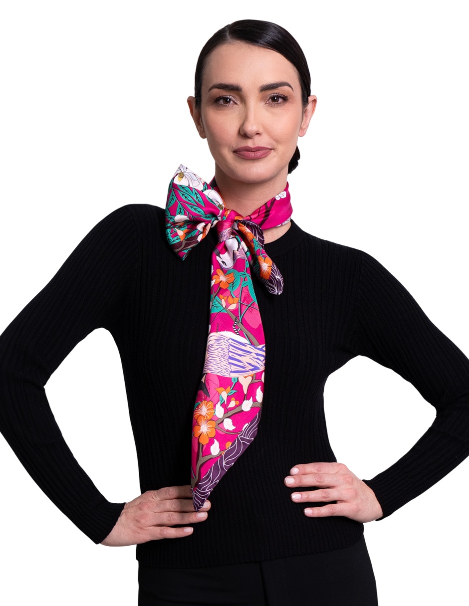 Mascada Con Estampado Gráfico De Seda Para Mujer 3