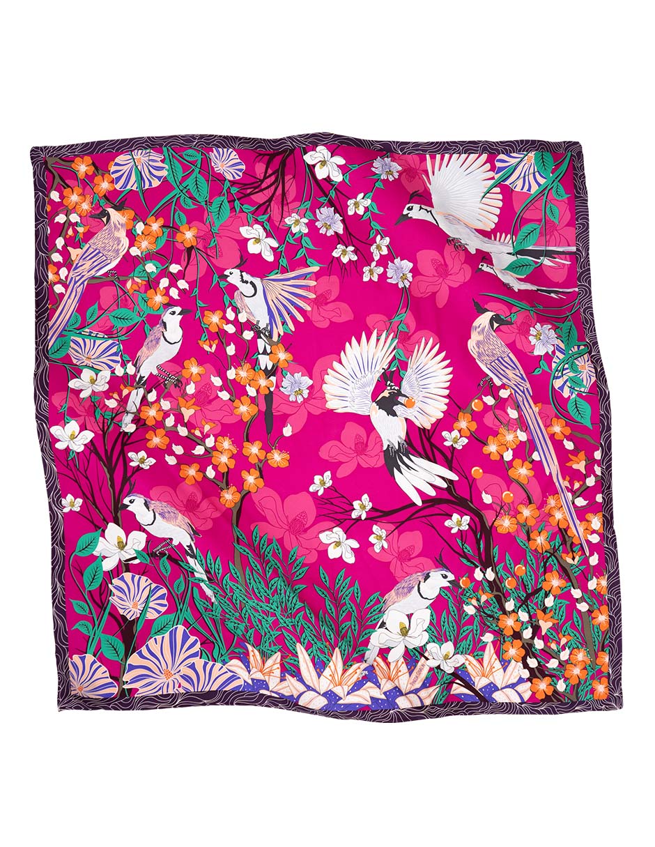 Mascada Con Estampado Gráfico De Seda Para Mujer 4