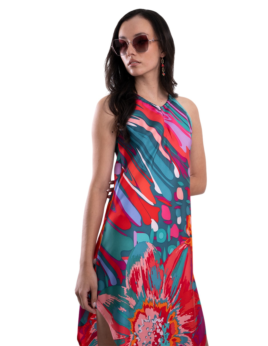 Vestido a la rodilla casual arte efímero para mujer