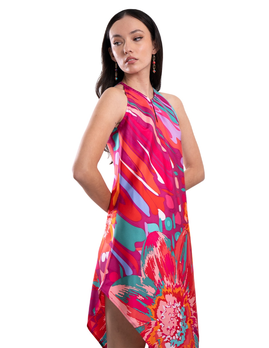 Vestido a la rodilla casual arte efímero para mujer 4