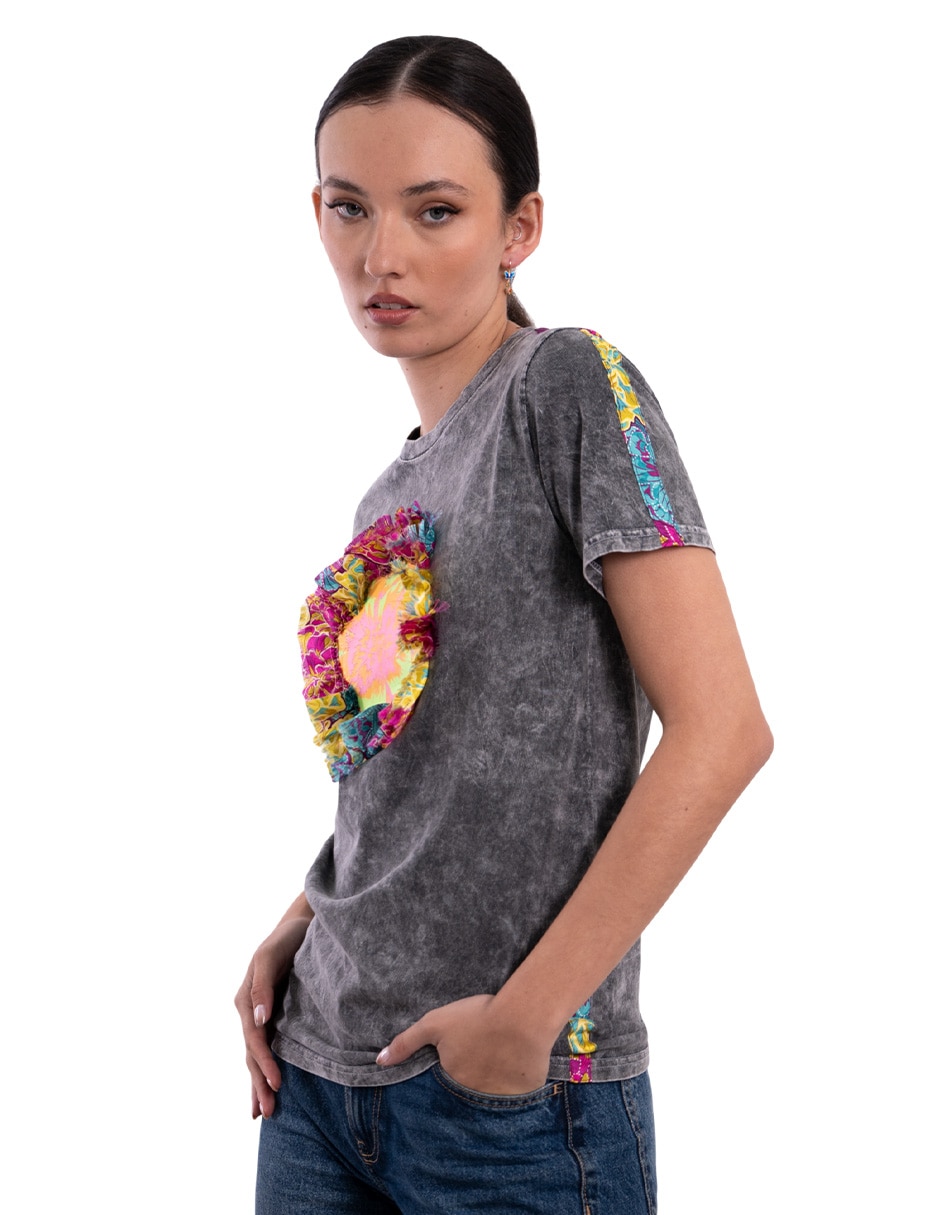 Camiseta cuello redondo con cuello manga corta de algodón 3