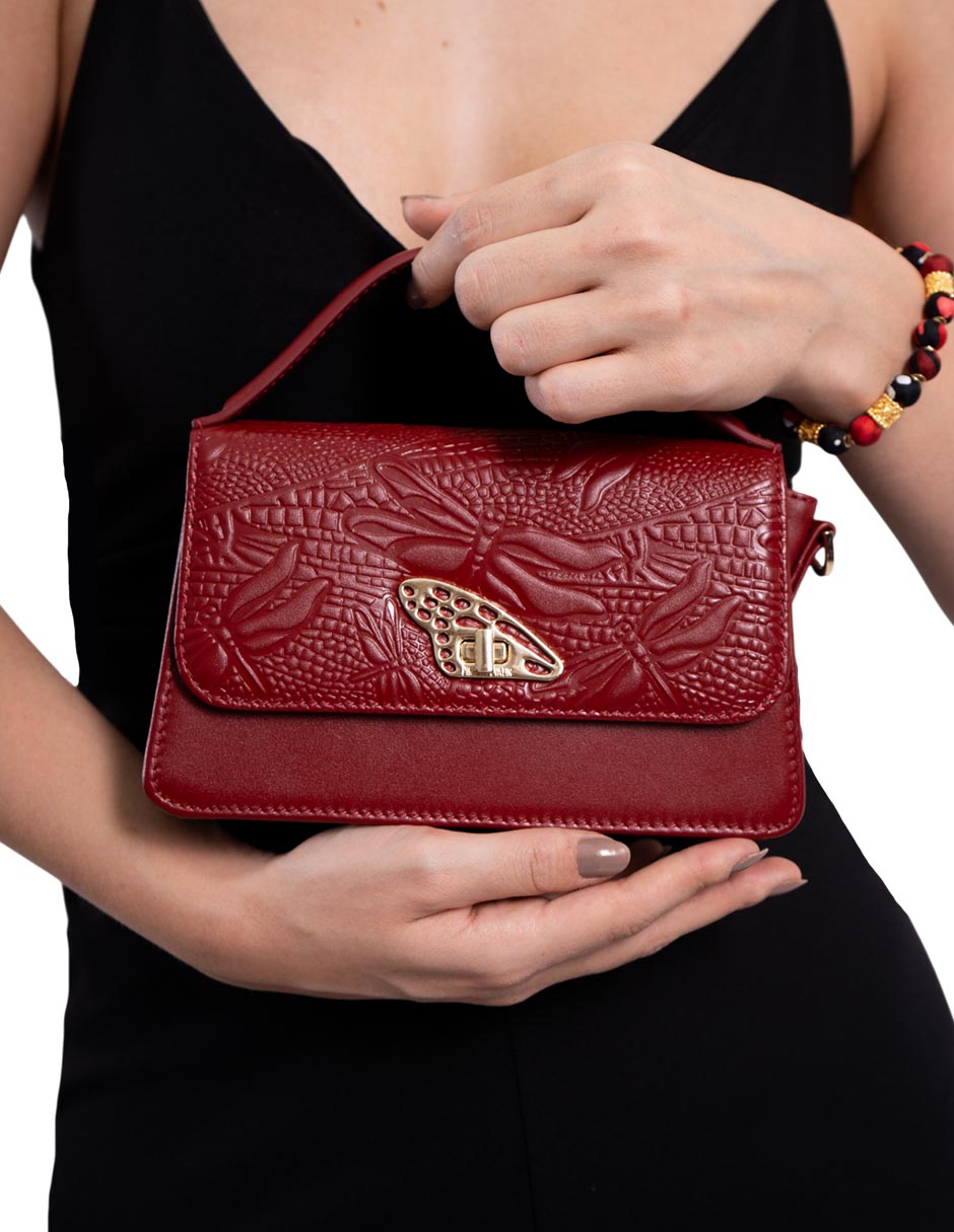 Bolsa crossbody grabado libélula de piel mujer 4