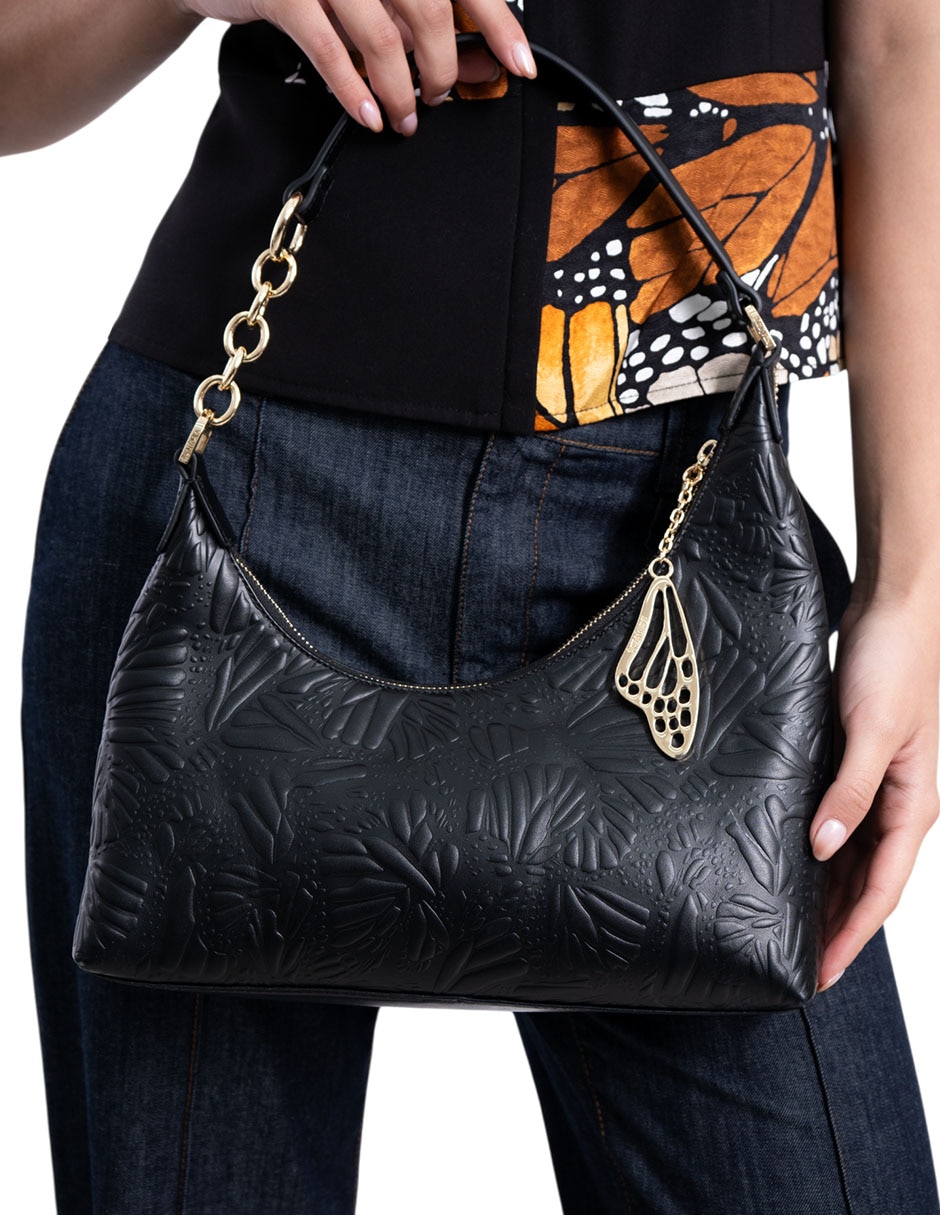Bolsa hobo grabado mariposa de piel mujer 4