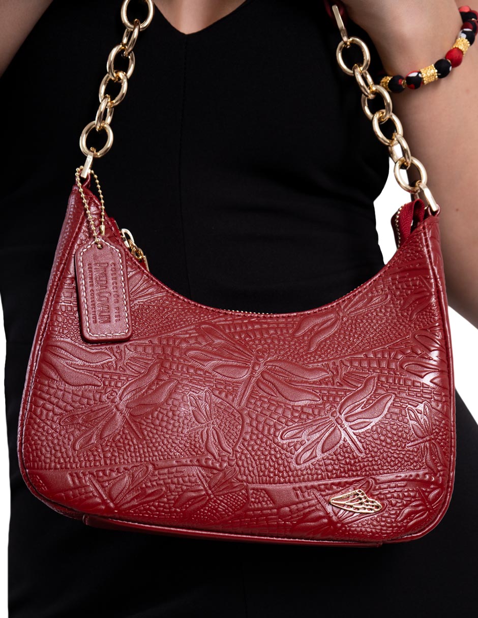 Bolsa hobo grabado libélula de piel mujer 4