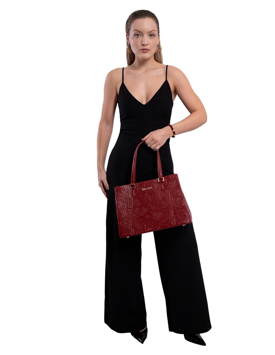 Bolsa satchel pineda covalin grabado mariposa de piel mujer