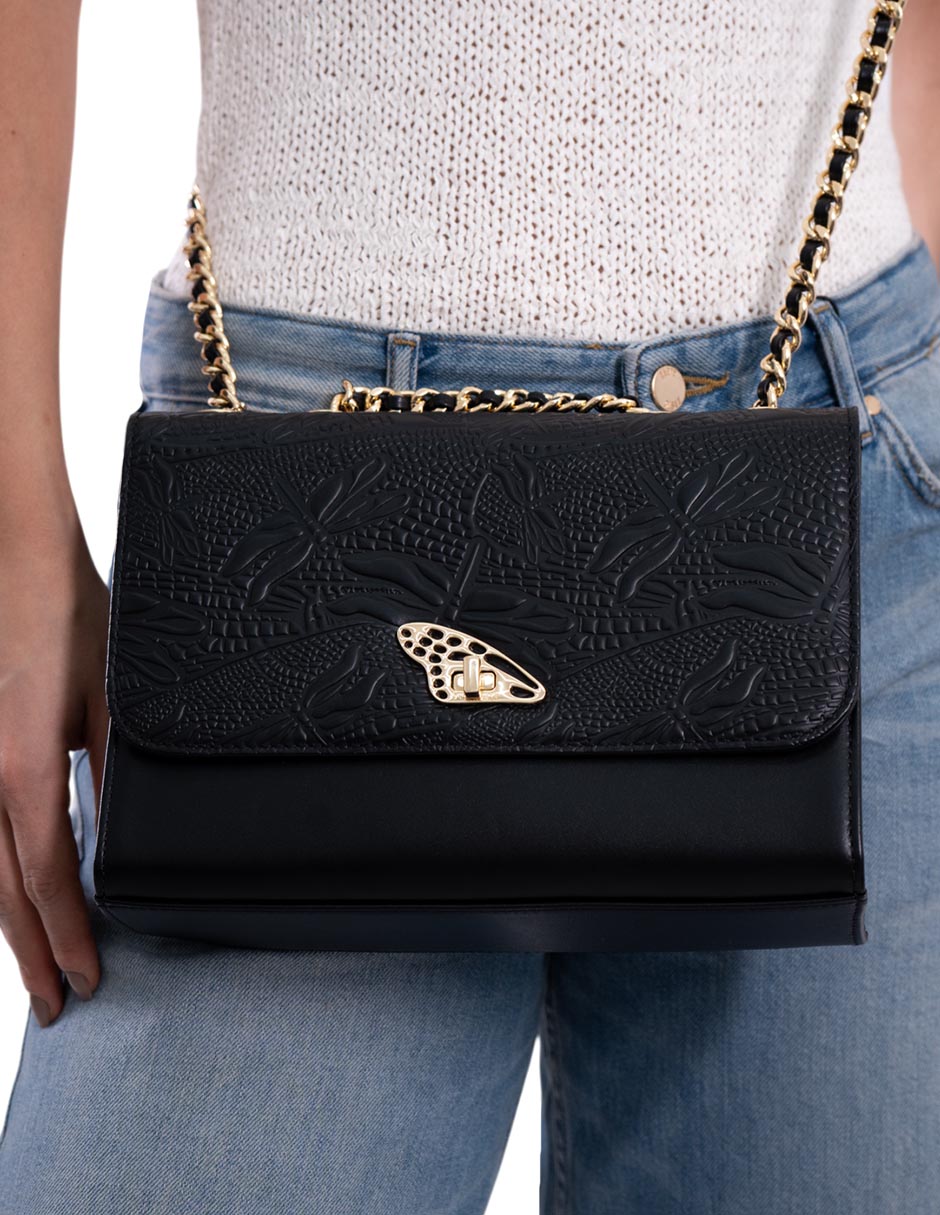Bolsa crossbody grabado libélula de piel mujer 4