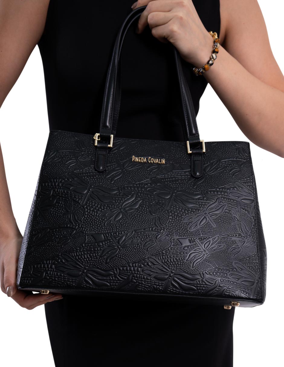 Bolsa satchel grabado libélula de piel mujer 5