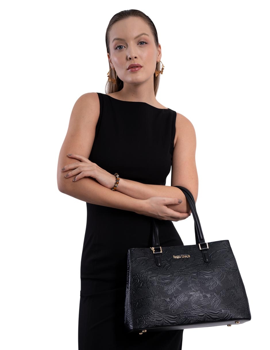 Bolsa satchel grabado libélula de piel mujer 2