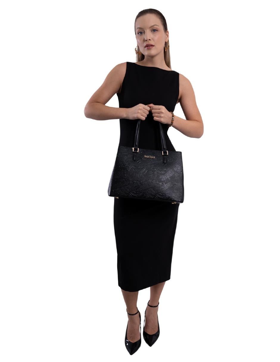 Bolsa satchel grabado libélula de piel mujer 6