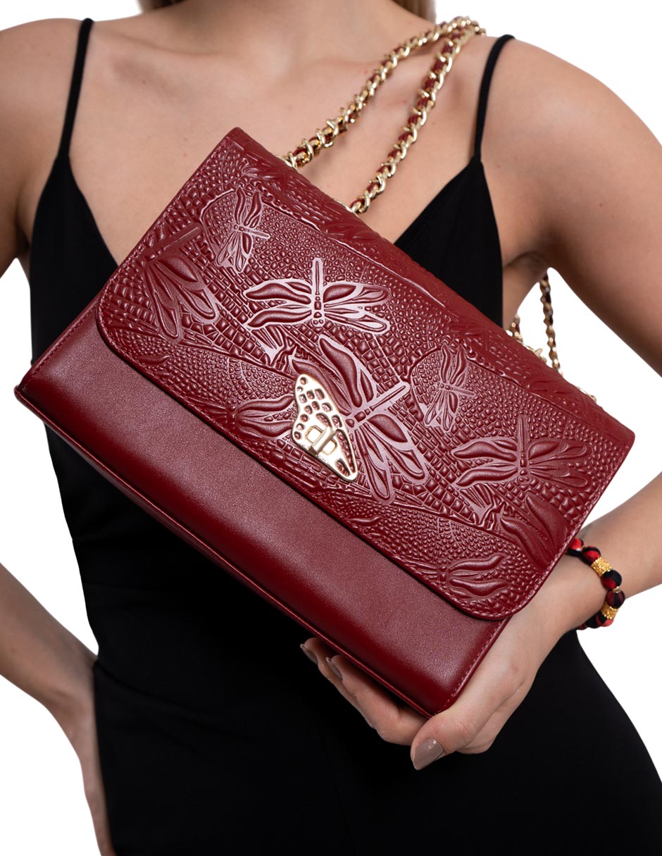 Bolsa crossbody grabado libélula de piel mujer 4