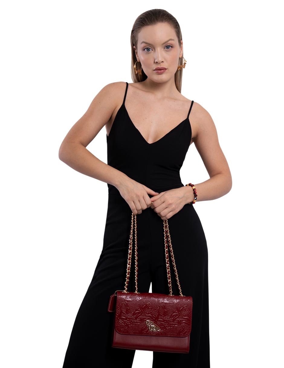 Bolsa crossbody grabado libélula de piel mujer 5