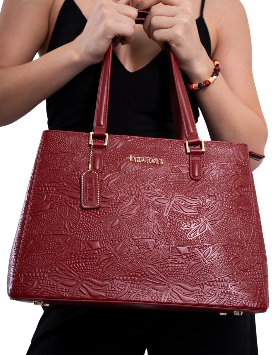 Bolsa satchel grabado libélula de piel mujer 4