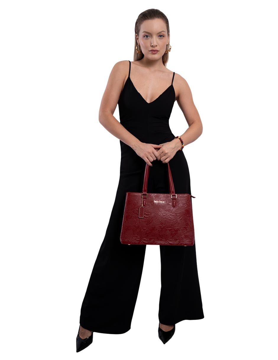 Bolsa satchel grabado libélula de piel mujer 6