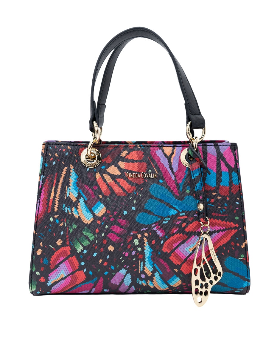 Bolsa satchel mariposa bordada de vinil para mujer 1